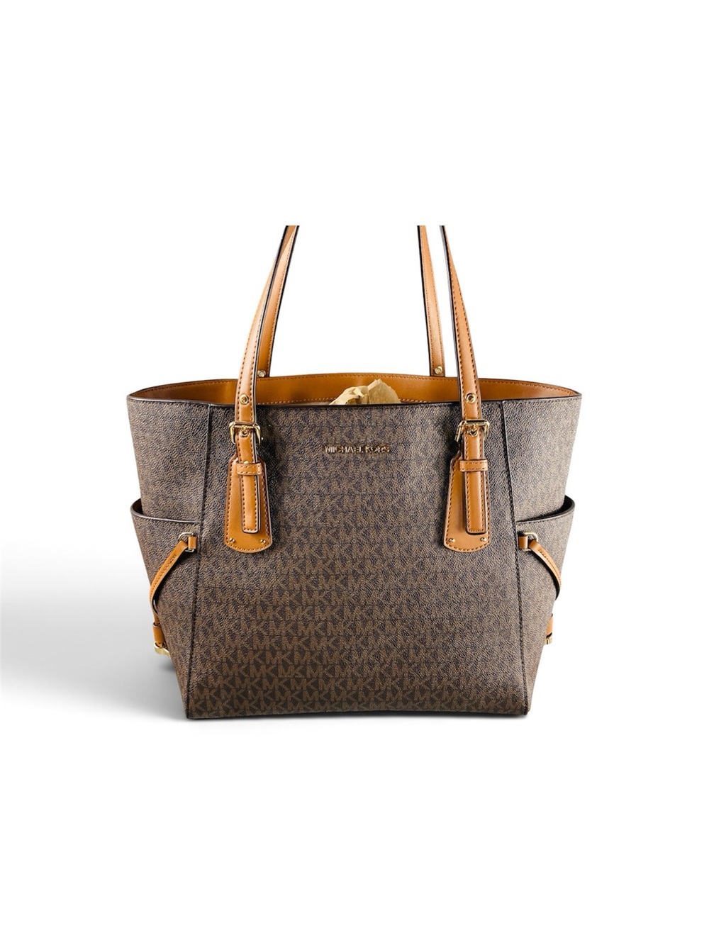 NWT Michael Kors Voyager Bag Large EW Signature Tote Brown Pocket Dust Bag